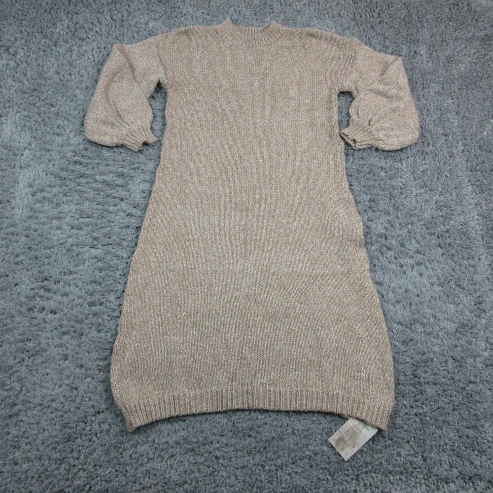 OYROSY Dress Womens XS Beige Sweater Dress Knit Balloon Sleeve Pullover NWT